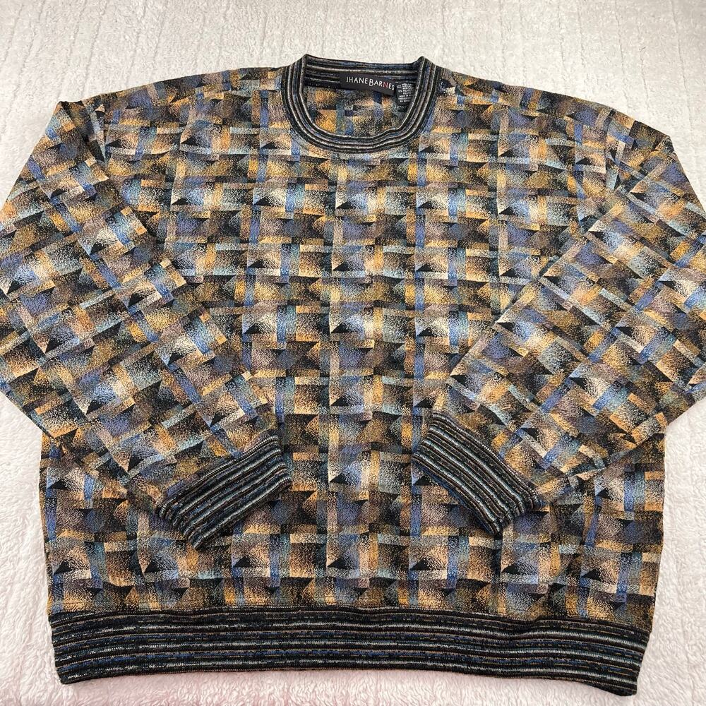 Jhane Barnes Wool Blend Crewneck Sweater Geometric Colorful Men's size XXL